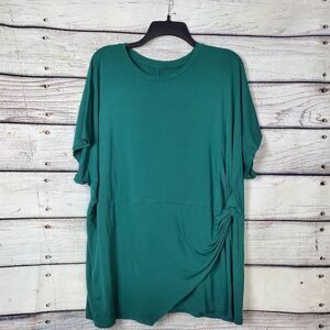 Ava & Viv Women’s 2X Teal Green Short Sleeve Asymmetrical Tunic Dress Rayon Span